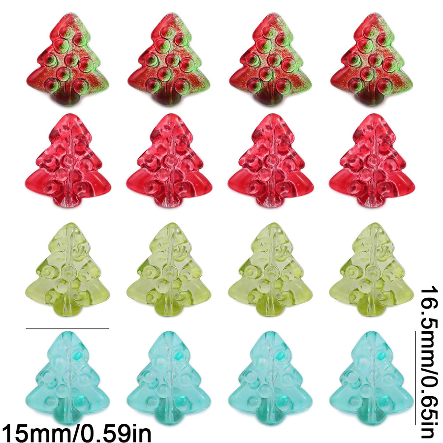 Perlen Acryl, Gold Glitter, Weihnachtsbaum, Mehrfarbig, 15mm - Bild 2