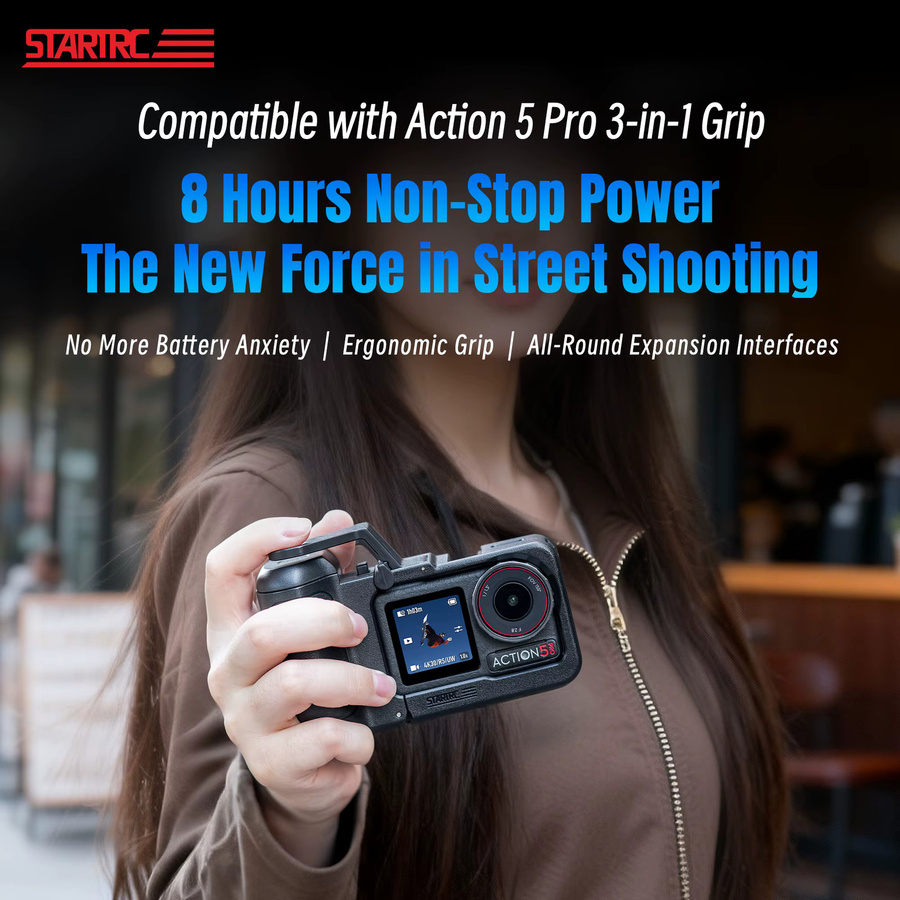 DJI OSMO Action 5 Pro/4/3 Street Shooting Erweiterter Batteriegriff in Schwarz mit 1/4 Schraubenloch und Schnellverschluss für Action Cameras - Bild 2