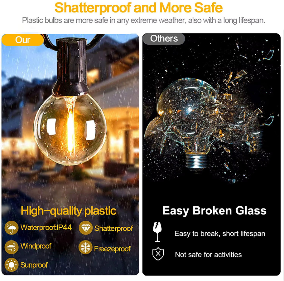 Solar-Lichterkette für den Außenbereich mit 30 LED G40 Kugelleuchten aus Glas, 12 m Länge, wasserdicht und solar- sowie USB-betrieben, transparent - Bild 2