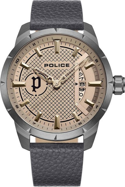 Police Herrenuhr, Quarz, Edelstahl, 45 mm, Leder, Braun, 5 ATM - Bild 1