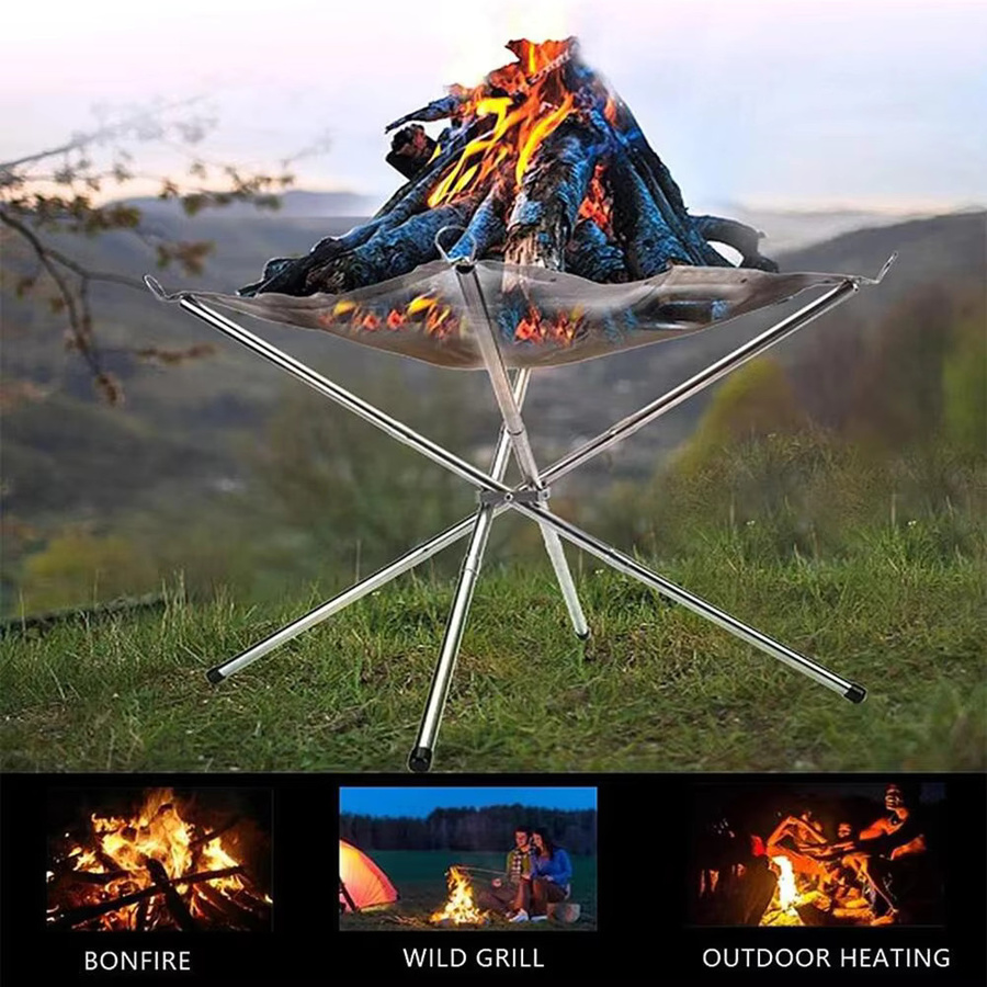 LISM Tragbarer Grillständer aus Edelstahl in Silber, Faltbarer Feuerkorb für den Außenbereich, B/T/H: 42 x 32 x 42 cm - Bild 4