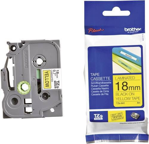 Brother TZe-641 Schriftbandkassette für P-touch, Breite: 18 mm, Länge: 8 m, Farbe: Gelb, Schriftfarbe: Schwarz - Bild 1