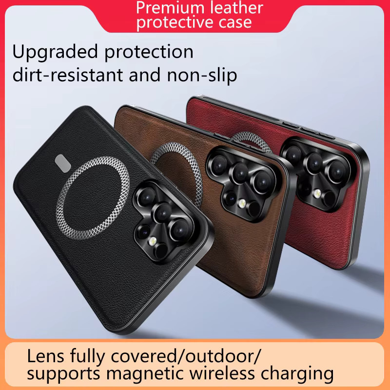 Luxuriöse PU-Lederhülle mit MagSafe-Magnetfunktion für Samsung Galaxy S26 Ultra S25 S24 S23 S22 S21 Plus FE A57 A56 A55 A54 A53 A52 in Schwarz oder Braun - Bild 3