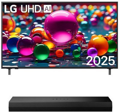 LG 55UA74006LB Smart-TV Set mit S20A Soundbar, 55 Zoll LCD-TV mit LED-Technik, 4K Ultra HD, HDR und DVB-T2/C/S2, Schwarz - Bild 1