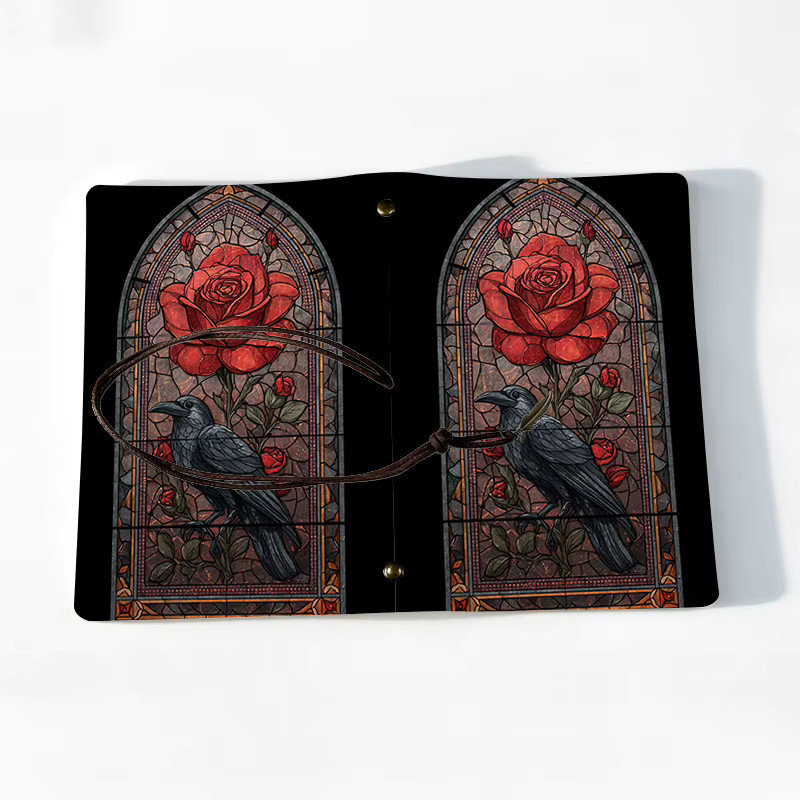Buntglas-Rabe-Rose A6 Leder-Notizbuch im gotischen Hexenstil, schwarzes Hardcover Reisetagebuch für Okkult- und Literaturliebhaber - Bild 3