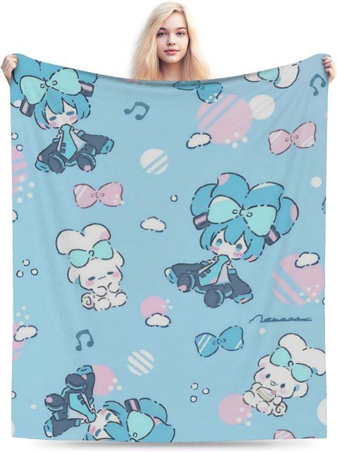 Potdemiel Fleecedecke Hatsune Miku Anime Design in Blau, leichte Plüsch-Steppdecke für Bettwäsche oder Auto - Bild 1