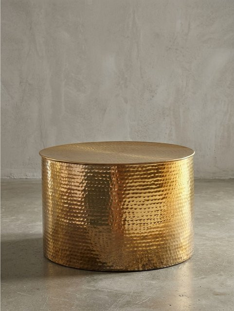 KADIMA DESIGN Couchtisch Aluminium Orientalisch Rund mit Hammerschlag Design in Gold, B/T/H: 61 x 61 x 40 cm - Bild 1