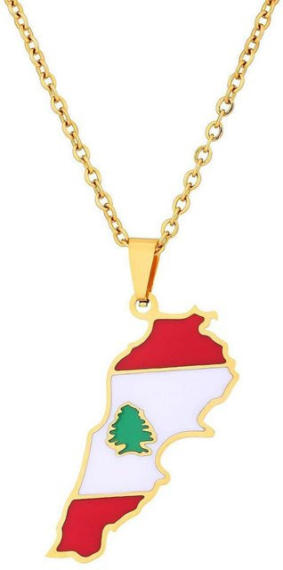 Anhänger Libanon-Karte und Flagge, Edelstahl, Gold, Unisex - Bild 1
