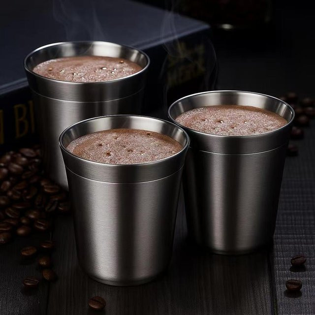 Punana Espressotassen aus doppelwandigem Edelstahl, isolierte Kaffeetassen, 160 ml, Silber oder Schwarz - Bild 1