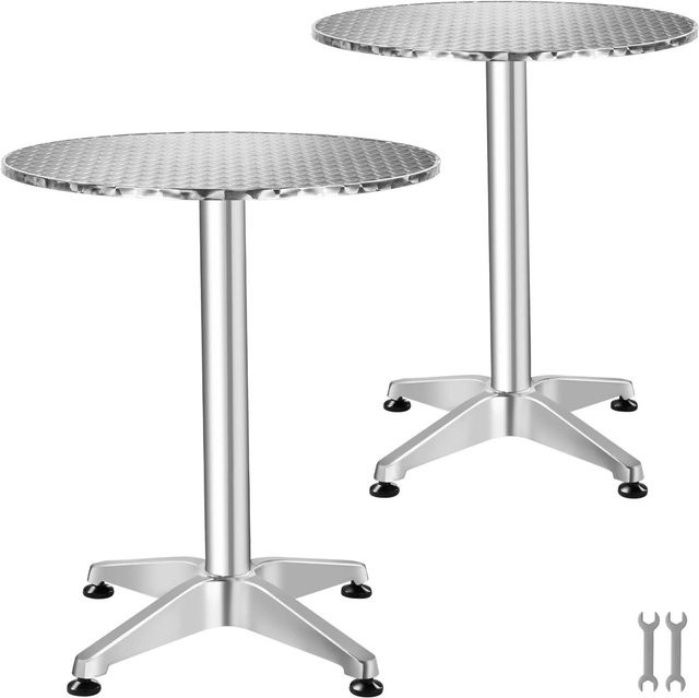 Tectake Aluminium Bistrotisch Frederic Set in Silber, wetterfest und höhenverstellbar, 2er Set, B/T/H: 67 x 67 x 115 cm - Bild 1