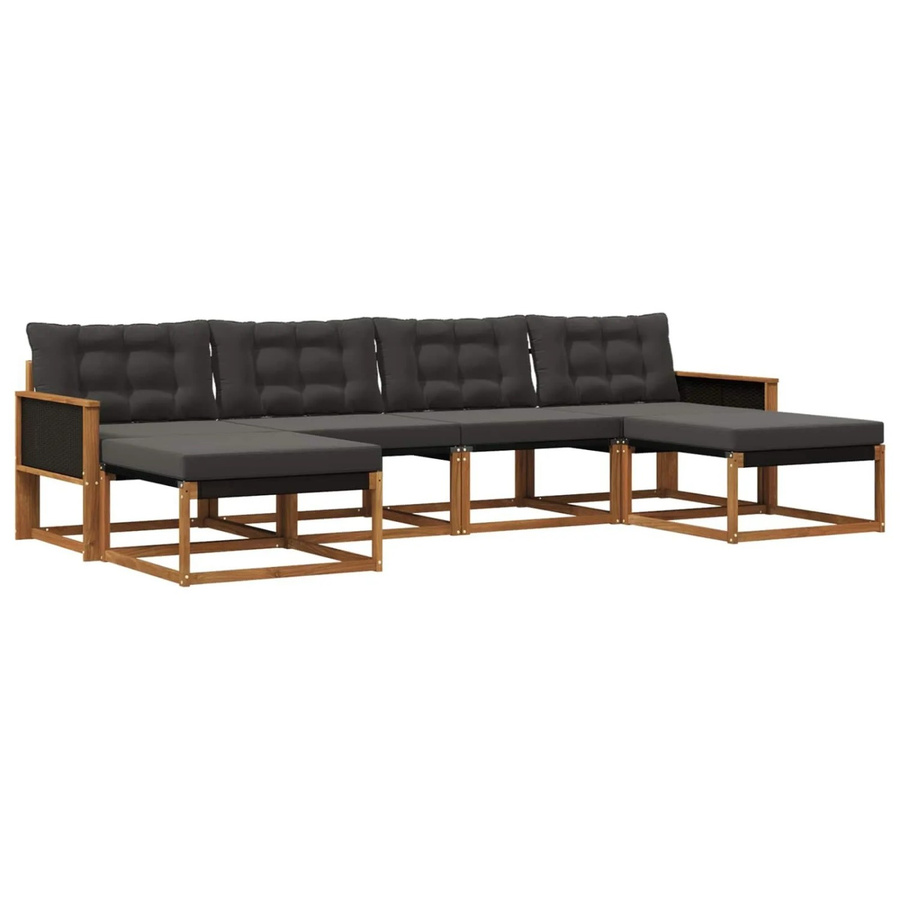 vidaXL Outdoor-Sofagarnitur aus massivem Akazienholz mit Textilene und 6 Kissen in Schwarz und Natur - Bild 2