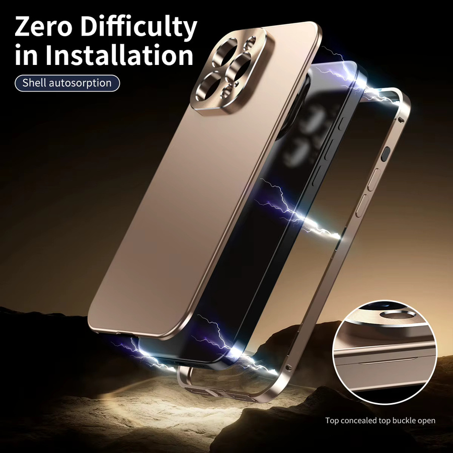 dcoud Stoßfeste Handyhülle mit Metallrahmen aus Aluminium und CD-Muster für iPhone 16 und iPhone 15 Pro Max in Titanium Color - Bild 5