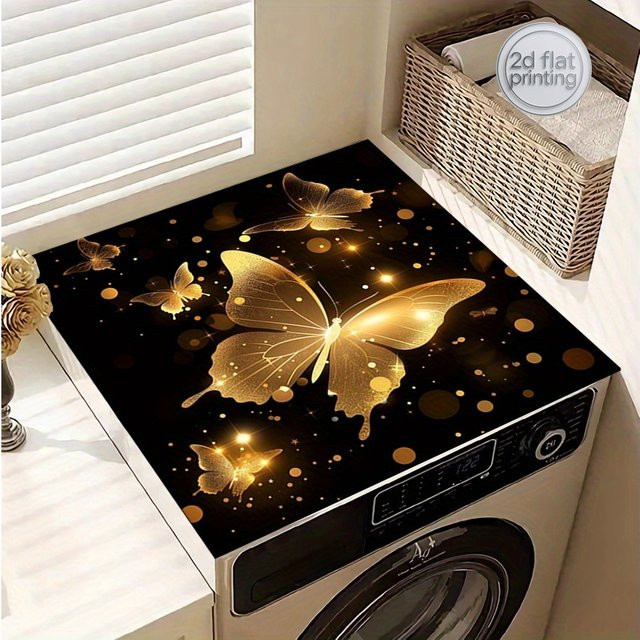 Rutschfeste Staubschutzmatte mit goldenem Schmetterlings-Flugmuster für Waschmaschine und Trockner, B/H: 50,8 x 60,96 cm - Bild 1
