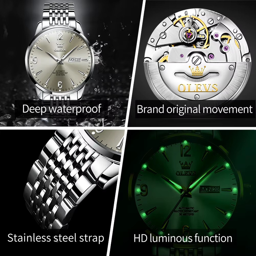OLEVS Armbanduhr Edelstahl, Automatik, Silber, Herren - Bild 5
