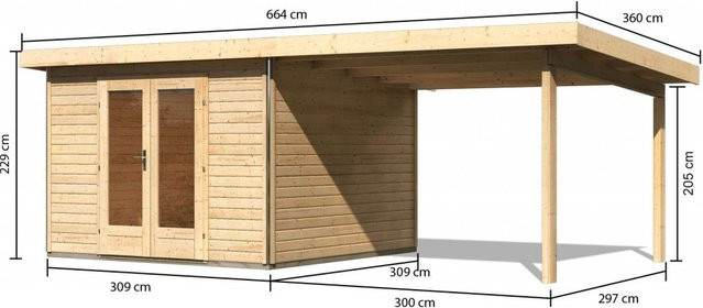 Gartenhaus aus Holz RADEBURG 1 in Naturbelassen mit Anbaudach, B/T: 309 x 309 m - Bild 1