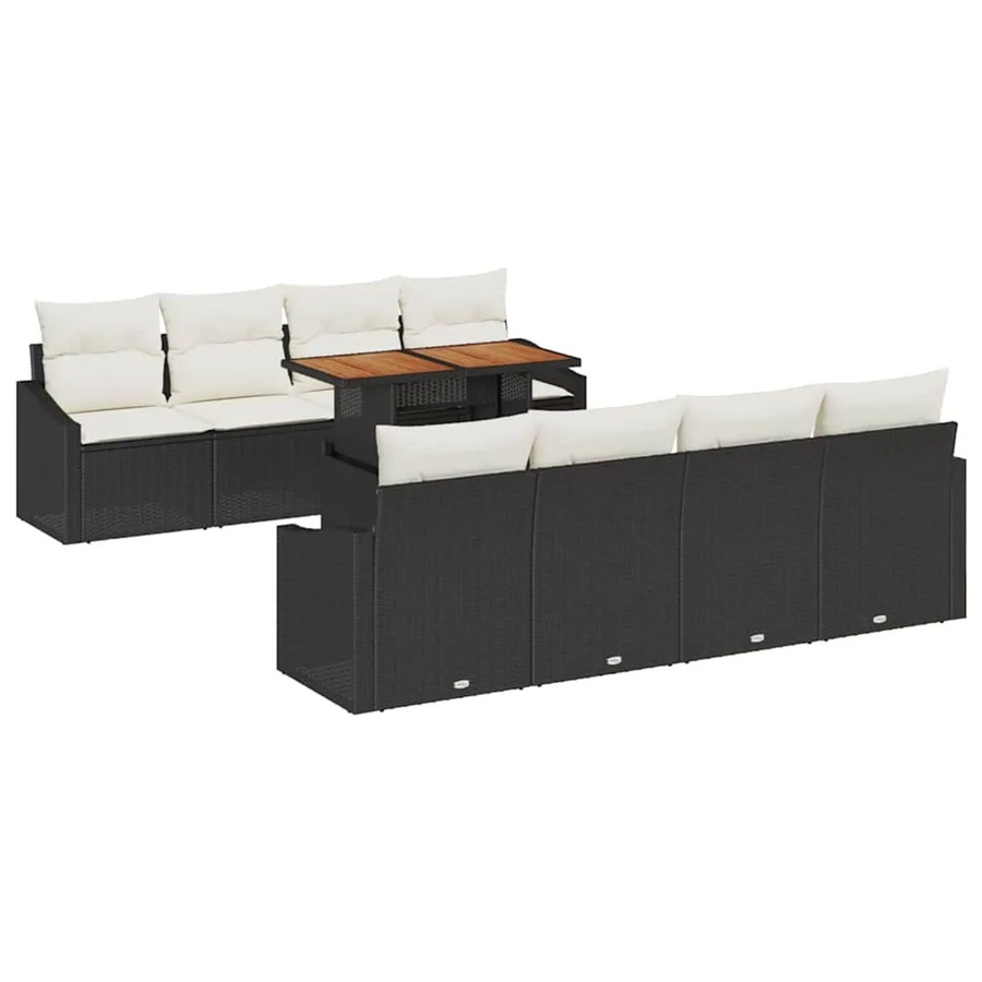 vidaXL Garten-Sofa-Set aus Poly Rattan in Schwarz mit 9 Teilen, inklusive Polstern und Stauraumfunktion - Bild 2