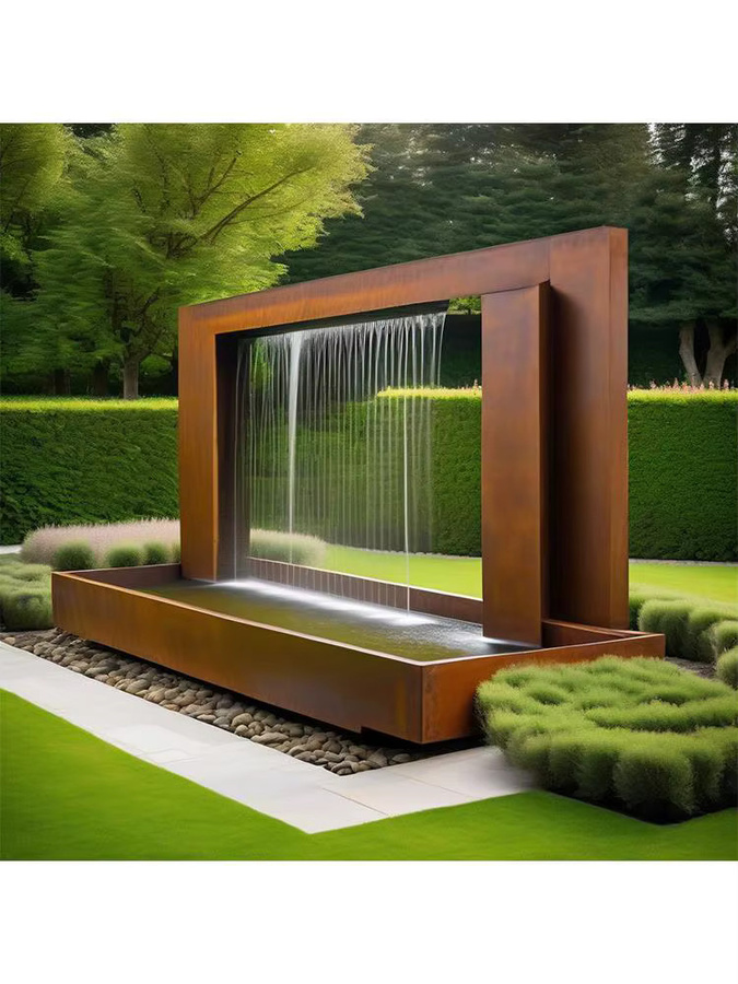 XMSJ Outdoor-Wasserfall und Sprühbrunnen aus Corten-Stahl in Rot und Braun, rechteckiger rustikaler Wasserfall für die Hof-Dekoration - Bild 5