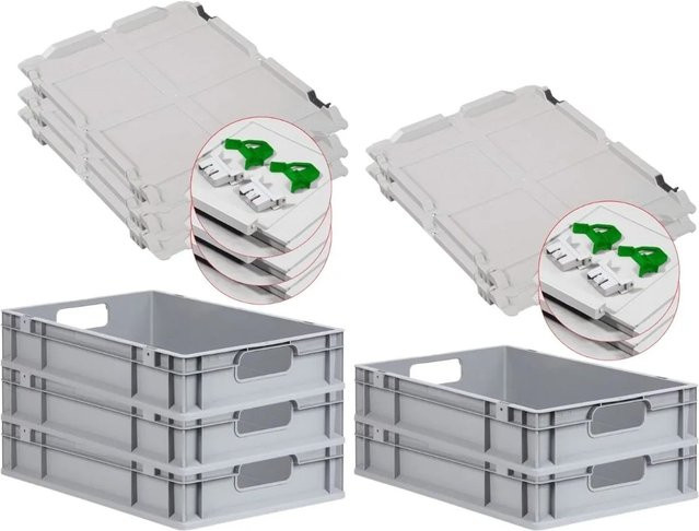 PROREGAL Spar Set 5x Eurobox Nextgen Economy mit Scharnierdeckel und grünen Schiebeschnappverschlüssen, H x B x T: 12 x 40 x 60 cm, 23 Liter - Bild 1