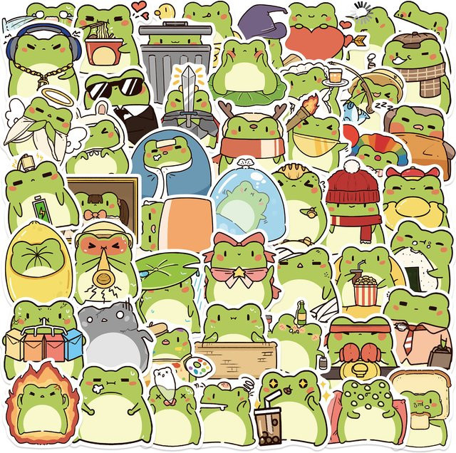 Wasserfeste Cartoon-Frosch-Aufkleber in Multicolour für Telefon, Tasse und Notebook (50 Stück) - Bild 1