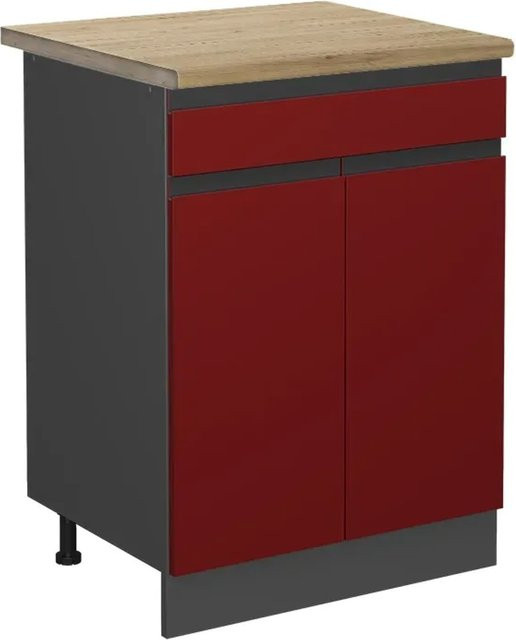 Vicco Küchenunterschrank R-Line Schubladenschrank in Rot/Anthrazit mit Eiche-Optik, B/T/H: 60 x 27,02 x 81,6 cm - Bild 1