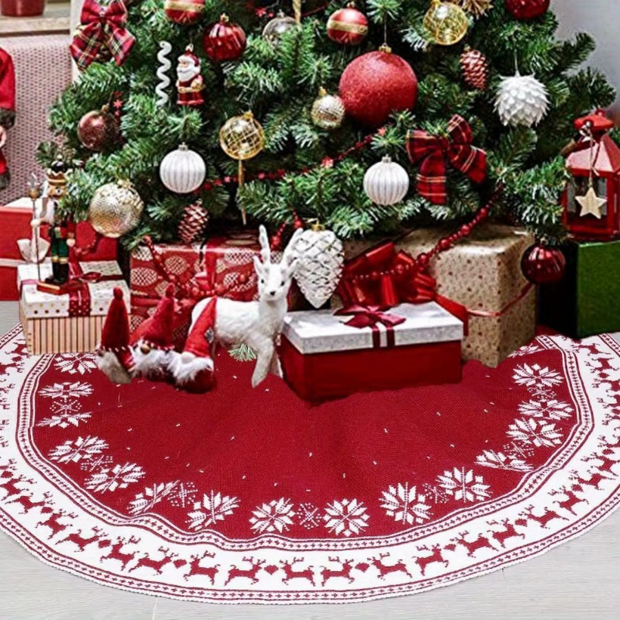 VIKAMA Weihnachtsbaumrock in Rot mit Schneeflocken- und Rentiermuster aus Strick für deine Weihnachts- und Neujahrsdekoration - Bild 5