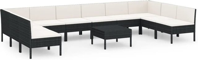 vidaXL 11-tlg. Garten-Lounge-Set aus Poly Rattan in Schwarz mit Auflagen und Polsterkissen - Bild 1