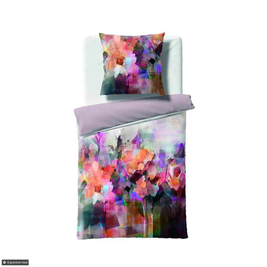 Fleuresse Mako-Satin Bettwäsche Blüten Aquarell Bunt Wende Design B/H: 135 x 200 cm - Bild 1