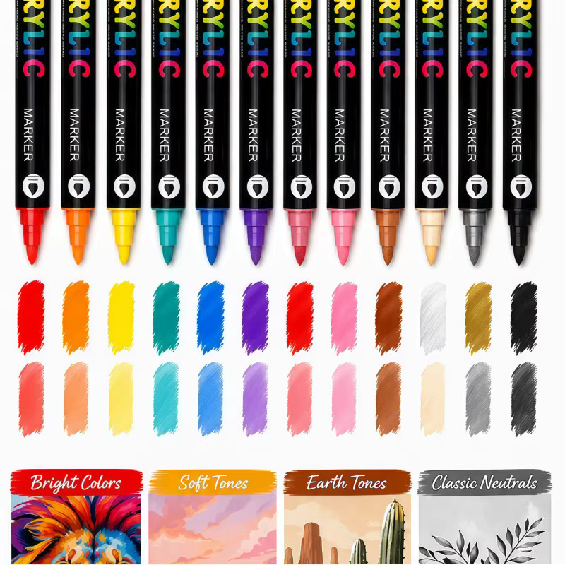 Kolorowys Acrylmarker Set mit Brush-Spitze in Mehrfarben und Rot für verschiedene Oberflächen - Bild 6