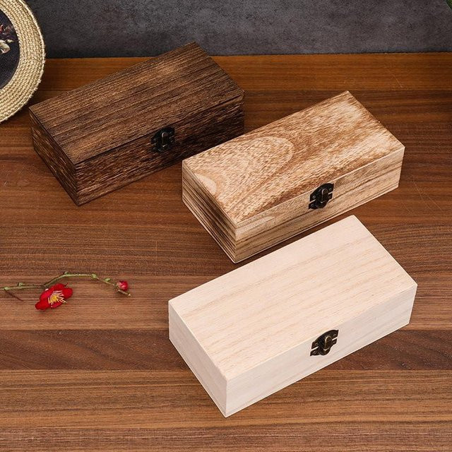 Velishy Retro-Schmuckaufbewahrungsbox aus Holz in Braun mit Schloss als Vintage Schreibtisch-Organizer für Halsketten, Armbänder und Ringe - Bild 1