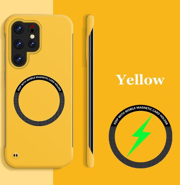Ultradünne magnetische rahmenlose Schutzhülle für Samsung Galaxy S25 S24 S23 S22 S21 S20 Serie, stoßfeste Hart-PC Abdeckung mit kabellosem Laden, erhältlich in Schwarz, Gelb, Blau und Weiß - Bild 1