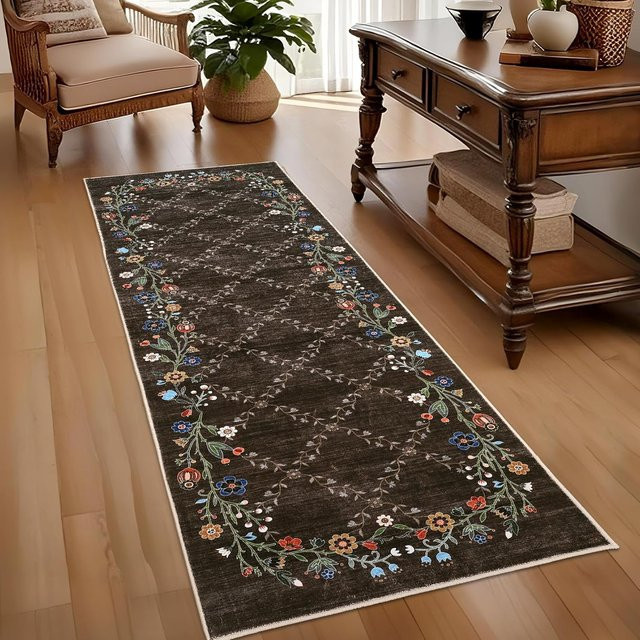 Lodestar Teppich Läufer mit geometrischem Diamantgitter und Blumenmuster, Mehrfarbig, B/T: 40 x 120 cm - Bild 1