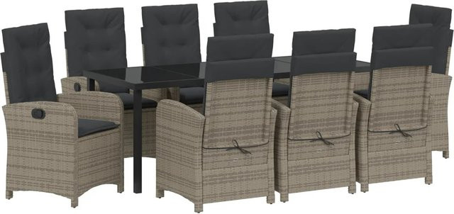 vidaXL Garten Essgruppe aus Poly-Rattan und Glas in Grau, 9-teilig - Bild 1