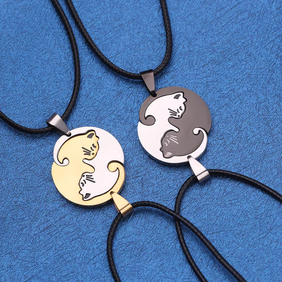 TAKARA TOMY Paar-Halskette mit Anhänger, Edelstahl, Bicolor, Unisex - Bild 2