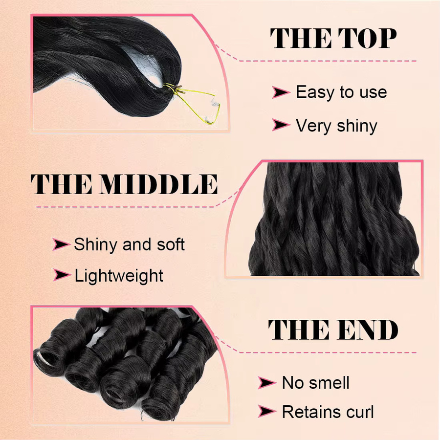 French Curl Flechthaar, 30,5/16 Zoll, lockeres gewelltes Flechthaar, 6er-Pack, Schwarz - Bild 4