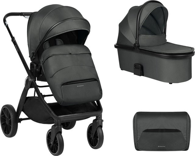 Kikkaboo Kinderwagen Tiffany 2 in 1 Kombikinderwagen mit Babywanne, Sportsitz und Wickeltasche in Grau/Schwarz - Bild 1