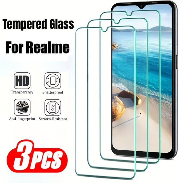 3er-Set Panzerglas Vollabdeckung für Realme V30 V50S V60S V70 V70S V60 Pro, Transparent - Bild 1