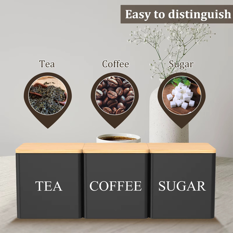 Willstar 3er Set Vakuum Versiegelte Vorratsgläser aus Glas und Metall für Kaffee, Tee und Zucker in Schwarz und Weiß - Bild 4