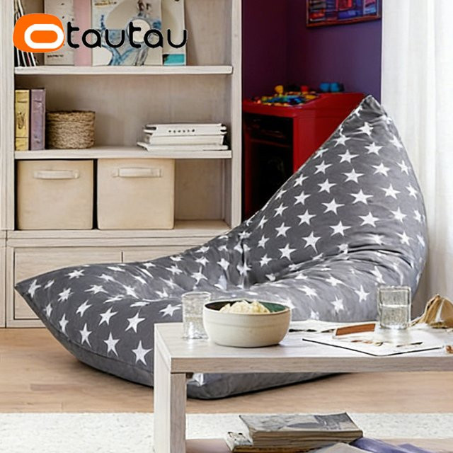 OTAUTAU Sitzsack-Bezug aus weichem Milch-Samt in Grau mit Streifen-Design, Loungesessel-Ersatzbezug für Kinder, B/H/T: 120 x 120 x 70 cm - Bild 1
