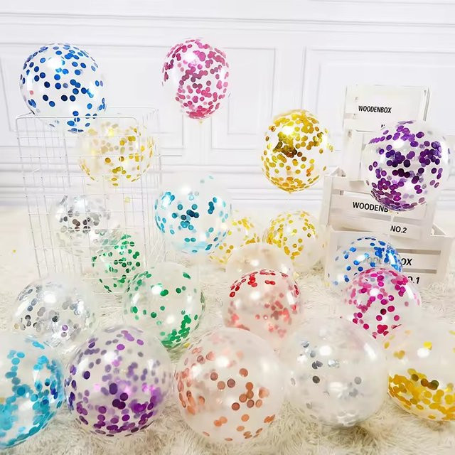 10 Stück LQVYI Konfetti Latex Ballons in Rot und Rose Gold, 12 Zoll, rund für Geburtstag, Hochzeit und Party - Bild 1