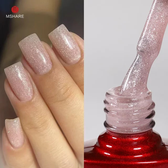 MSHARE Rubber Base Gel, Pink, Schimmernd, 10 ml - Bild 1