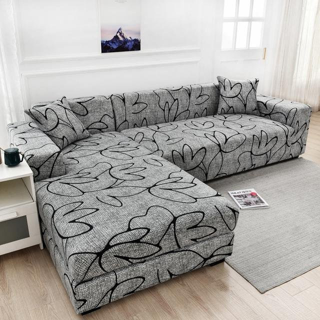 S-EMIGA Elastischer Stretch-Sofabezug für Ecksofas in Grau mit grafischem Design, Größe M (145-185 cm) - Bild 1