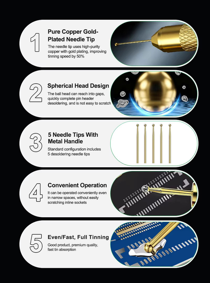 RELIFE TO6 Vergoldetes Entlötnadel-Set aus reinem Kupfer in Schwarz und Gold für die BGA-Chip-Reparatur von Motherboards - Bild 4