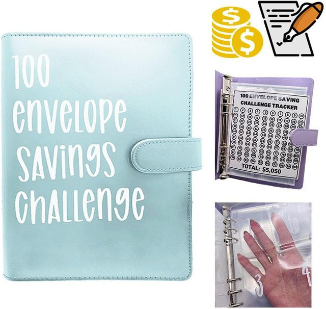 Yushena Challenge-Ordner mit 100 Geldumschlägen in Blau zur Budgetplanung - Bild 1