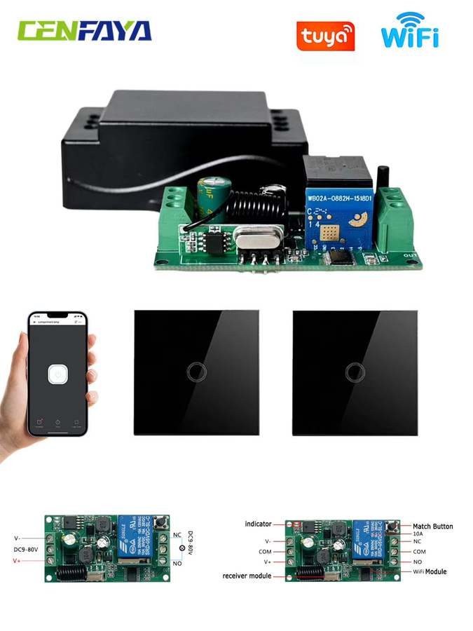 CENFAYA Tuya WiFi RF Smart Switch Mini-Relais-Empfängermodul mit Touch-Wandpanel in Schwarz für Alexa und Google Assistant - Bild 7