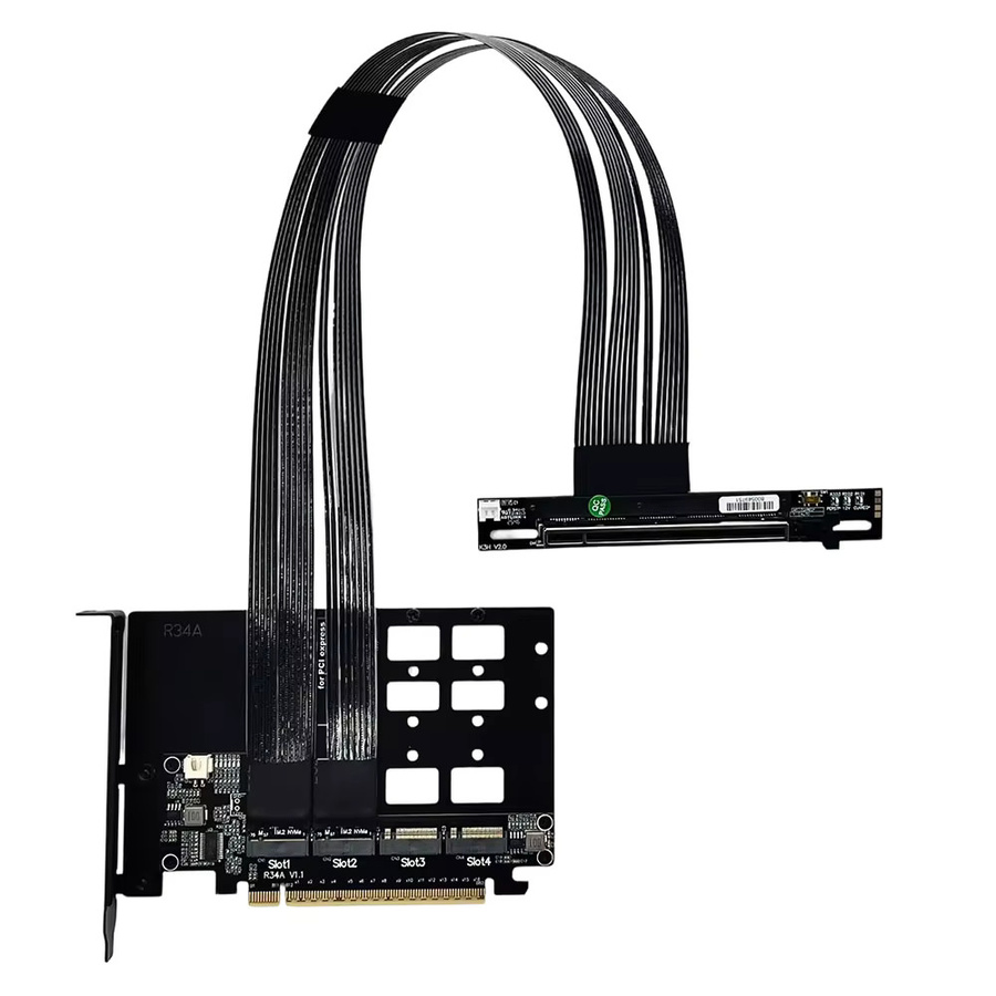 ADT-Link PCIe 5.0 x16 zu x8 Split-Verlängerungskabel in Schwarz für KI-Lokaleinsatzlösungen mit Unterstützung für Bifurkationsadapter - Bild 3