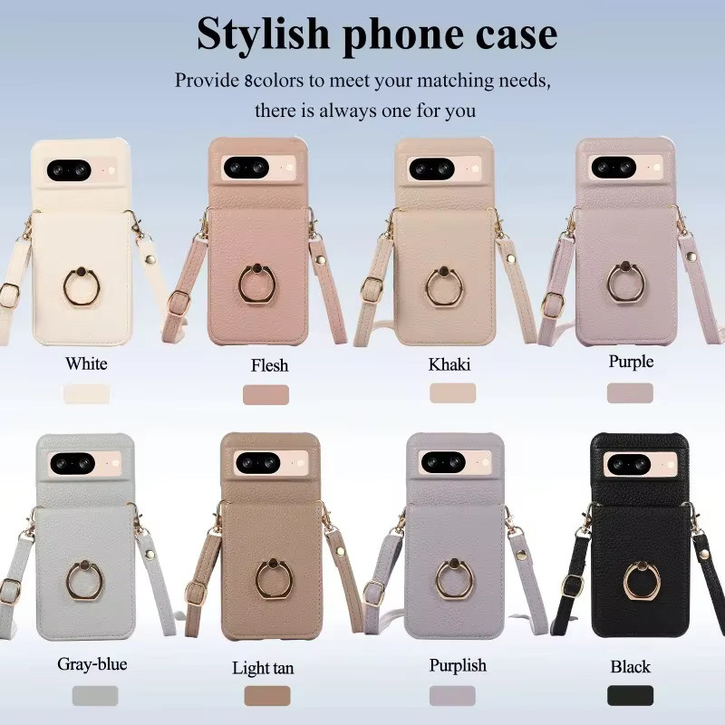 Leder Umhängetasche mit Handyhülle und Geldbörse für Google Pixel 8, 7, 6 Pro, 8A, 7A, 6A in Schwarz oder Beige - Bild 6