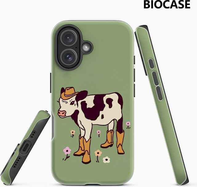 Potdemiel Handyhülle Cowboy-Kuh mit Magnetfunktion für iPhone 17 16 15 14 13 Pro Max Plus in Grün - Bild 1