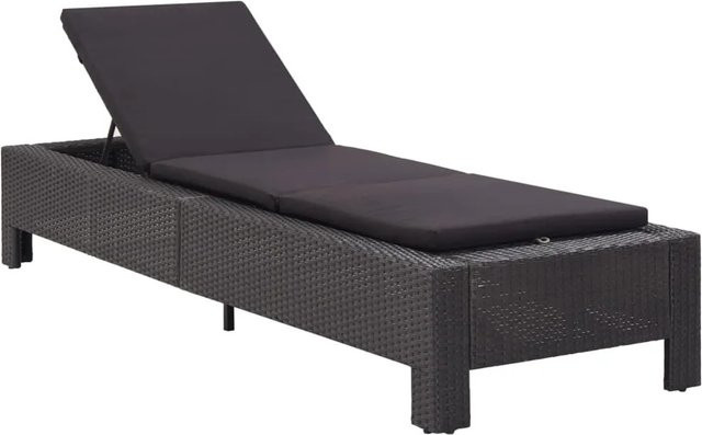 Sonnenliege furnicato aus Poly Rattan mit wetterfester Auflage und verstellbarer Kopfstütze, Schwarz, B/T/H: 220 x 75 x 75 cm - Bild 1