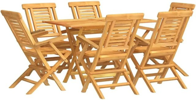 vidaXL 7-teilige Garten-Essgruppe aus Massivholz Teak in Braun - Bild 1
