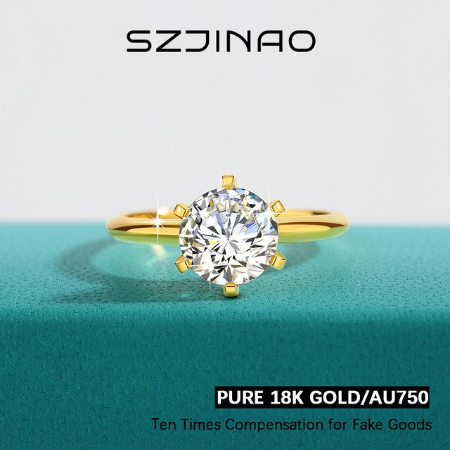 szjinao Ring, 750 Gold, Moissanit, Brillant, Damen - Bild 1